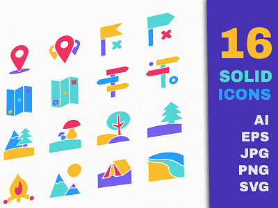 Solid Camping Icon Set