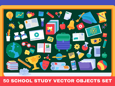 School Study Set collection college education icon idea institution learning library school set study university