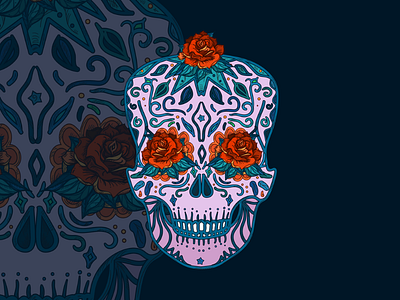 Mexican skull with roses day dead death decoration face human mexican mexico roses skull symbol vector