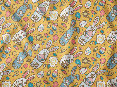 Easter Rabbits Pattern animal bunny cute easter egg funny happy holding pattern rabbit seamless vector