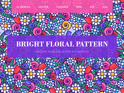 Cartoon Flowers Seamless Pattern