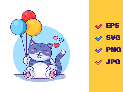 Cat With Balloons animal balloon cat cute decoration domestic funny helium holding pet smiling vector