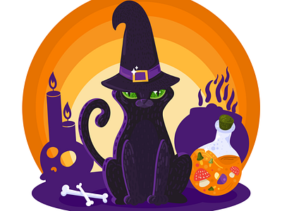 Halloween Witch Cat Illustration