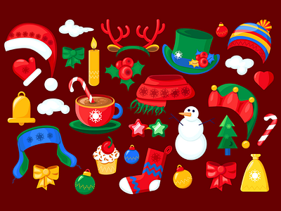 Winter Christmas Icons Cartoon Set