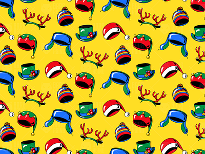 Christmas Headwear Seamless Pattern cartoon christmas cute flat hat headwear merry pattern seamless template vector winter