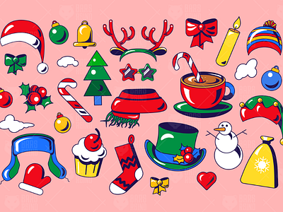 Winter Christmas Set cartoon christmas eve happy merry new set vector winter xmas year