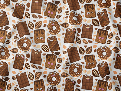 Chocolate Smile Seamless Pattern bean breakfast chocolate cookie delicious dessert donut drink pattern seamless sweet waffle