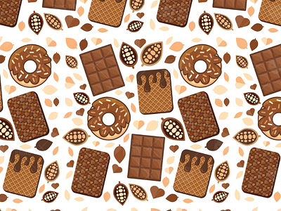 Chocolate Cacao Seamless Pattern bar chocolate cocoa cookie delicious dessert donut pattern seamless sweet vector waffle