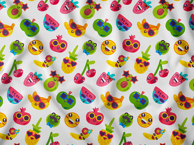 Fruit Smiles Party Seamless Pattern apple avocado banana food fruit party pattern seamless smiling strawberry vector vitamin