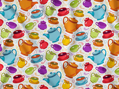 Tea Time Drink Pattern cup energy enjoy enjoyment morning pattern plate seamless tea teapot time vector