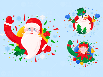 Christmas Characters Set character christmas claus elf father frost gnome holiday illustration santa set snowman