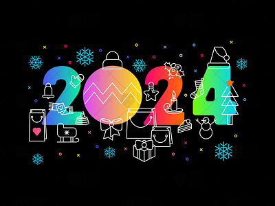 Neon Happy 2024 Year Banner 2024 banner celebration disco event gradient happy holiday neon new party year