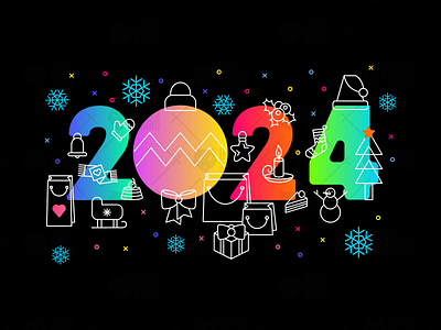 Neon Happy 2024 Year Banner