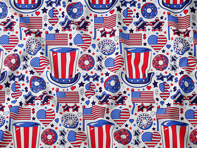 USA National Seamless Pattern american decorated flag food hat heart nation national pattern seamless usa vector