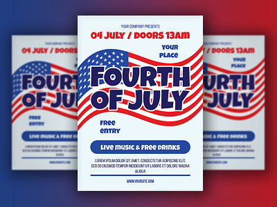 4th July USA Waving Flag Template Poster a4 america american flag freedom holiday independence patriotic poster states united usa