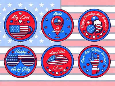 4 July USA Stickers 4th america american congratulation flag fourth holiday independence july set states usa