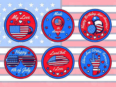 4 July USA Stickers 4th america american congratulation flag fourth holiday independence july set states usa