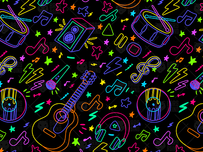 Neon Music Party Pattern announcement concert guest instrumental light musical neon night party pattern rock seamless