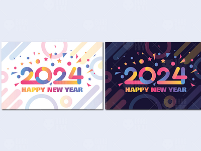Gradient Happy 2024 Year Banner 2024 banner celebration disco event gradient happy holiday neon new party year