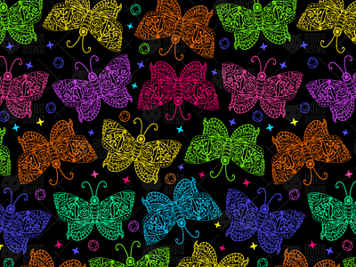 Neon Steampunk Butterfly Seamless Pattern