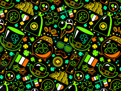 Neon Patrick Seamless Pattern celtic clover flag holiday ireland irish patrick pattern print saint seamless st