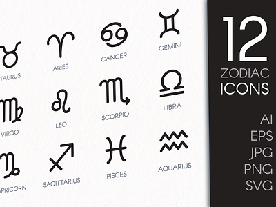 Zodiac Icons Set asrtology celestial decor decoration horoscope icon luxury minimalistic print sign symbol zodiac