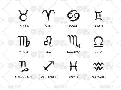 Grunge Textured Zodiac Set asrtology decoration flat grunge horoscope icon minimalistic print sign symbol textured zodiac