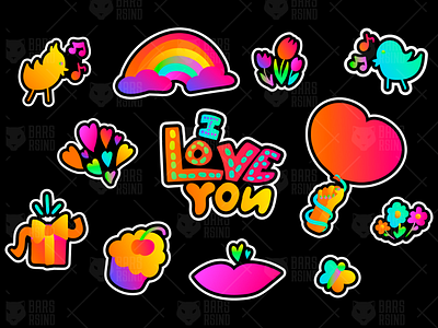 Neon Romantic Love Set amour decoration gradient hand love neon romantic set sticker valentine vector wedding