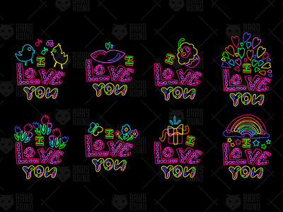 Neon Love Quotes lettering love neon phrase quote rainbow romantic set text valentine vector wedding