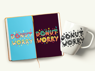 Donut Worry be happy cookies cute donut lettering motivational phrase print shape vector words worry