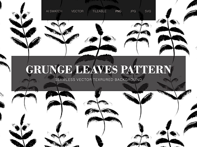 Grunge Leaves Seamless Pattern botanical bud grass grunge hand leaf pattern plant seamless shoots sprout young