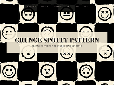 Grunge Chessboard Smiles Seamless Pattern blob brush stroke cheerful chessboard emoji face grunge pattern sad seamless smile wallpaper