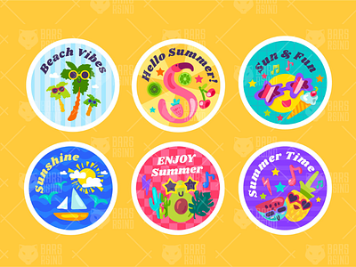 Cute Summer Stickers avocado beach cactus circular enjoy label palm paradise sticker summer vacation vibes