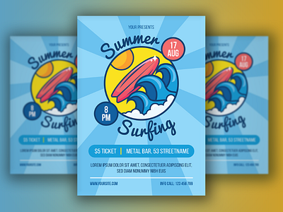 Summer Surfing Poster a4 beach flyer holiday party poster printing sea summer template tropical vertical