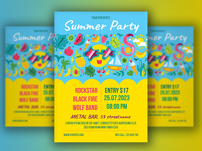 Summer Party Poster advertisement beach brochure flier holiday invitation party poster printing sea tropical vertical