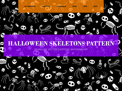 Halloween Skeletons Pattern animal bone cat halloween heart monster pattern print random seamless skeleton toad