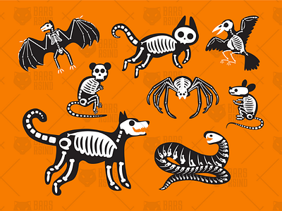 Halloween Animal Skeletons animal bird bone cat fox frog halloween monster owl set skeleton toad