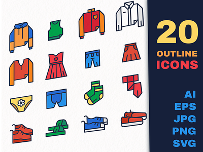 Flat Outline Clothes Icons