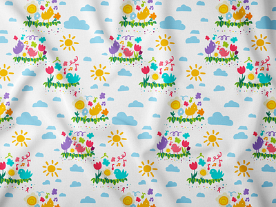 Cartoon Birds In Flowers Seamless Pattern background cartoon flat happy leaves paper pattern print seamless spring vector wallpaper