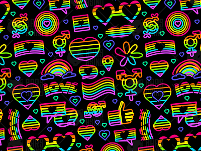 Cute Neon Pride Seamless Pattern gender glowing illuminated neon ornament pattern print rainbow seamless sex shining textile