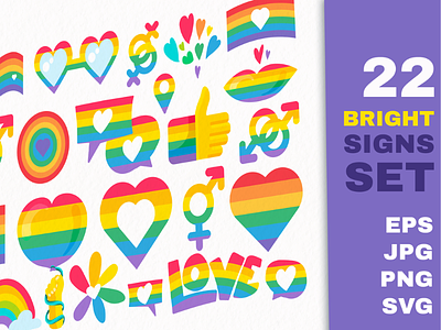 LGBTQI Pride Symbols bisexual gay intersex lesbian lgbt lgbtqi pride rainbow set sunglasses transgender vector