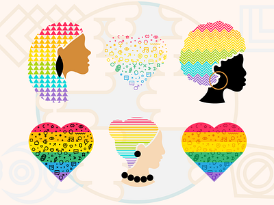 Pride Hearts And People Set diversity homosexuality lgbt multicolored multiracial people pride rainbow set silhouette transgender vector