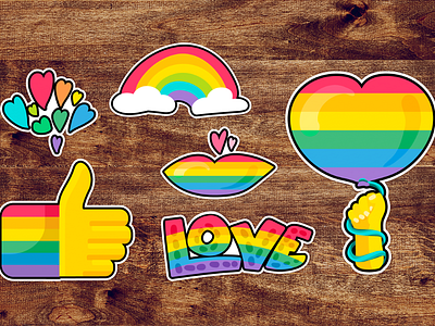 LGBTQI Pride Stickers Set balloon different hand heart holding lgbt lgbtqi pride rainbow set stickers vector
