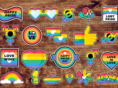 Pride Stickers Set bisexual gay intersex lesbian lgbt lgbtqi pride rainbow set sunglasses transgender vector