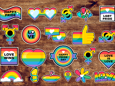 Pride Stickers Set bisexual gay intersex lesbian lgbt lgbtqi pride rainbow set sunglasses transgender vector