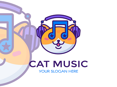 Cat Music Logo animal brand cat company dj kitten kitty logo logotype mascot music name