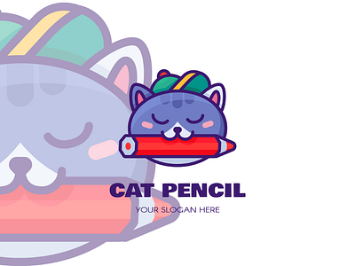 Cat Pencil Logo animal brand cat child education kitten kitty logo mascot pen school smart