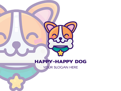 Happy Dog Holding Bone Logo animal cute dog domestic happy hound logo mascot pet puppet puppy small