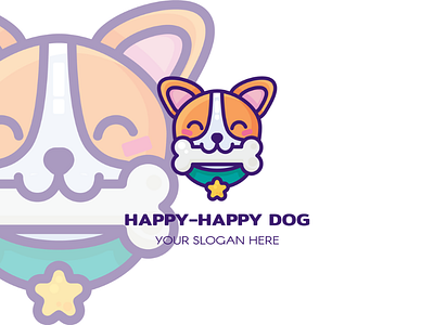 Happy Dog Holding Bone Logo