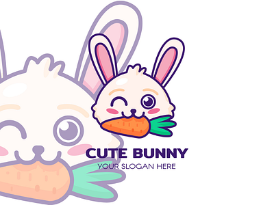 Rabbit Holding Carrot Logo animal baby bunny carrot character children eared fluffy hare kindergarten mascot rabbit